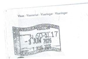 60 dagers visumfritt opphold ser slik ut i passet